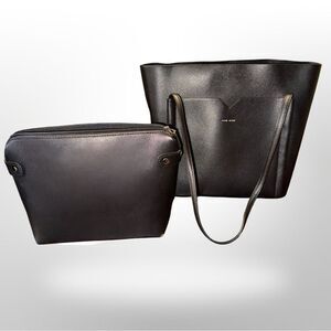 Tote – Pixie Mood Black Vegan Leather Structured Tote with Zip Pouch